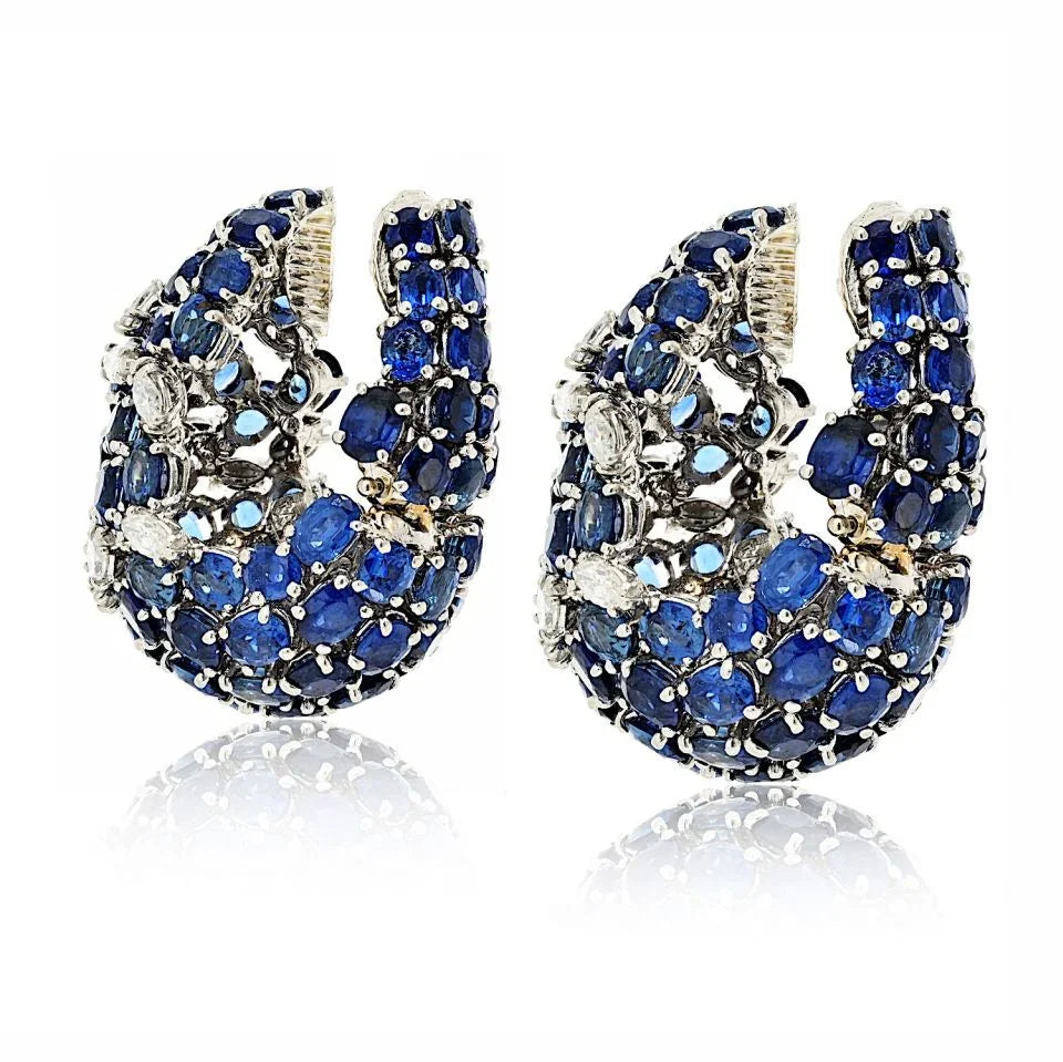 David Webb Platinum Sapphire And Diamond Shrimp Earrings - The Back Vault