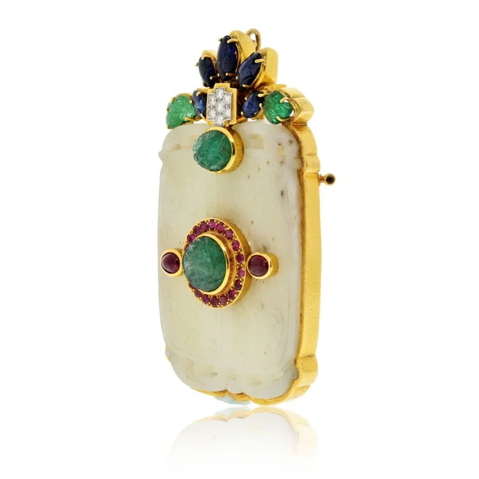 David Webb 18K Yellow Gold French Chinos Carved Jade Pendant - The Back Vault