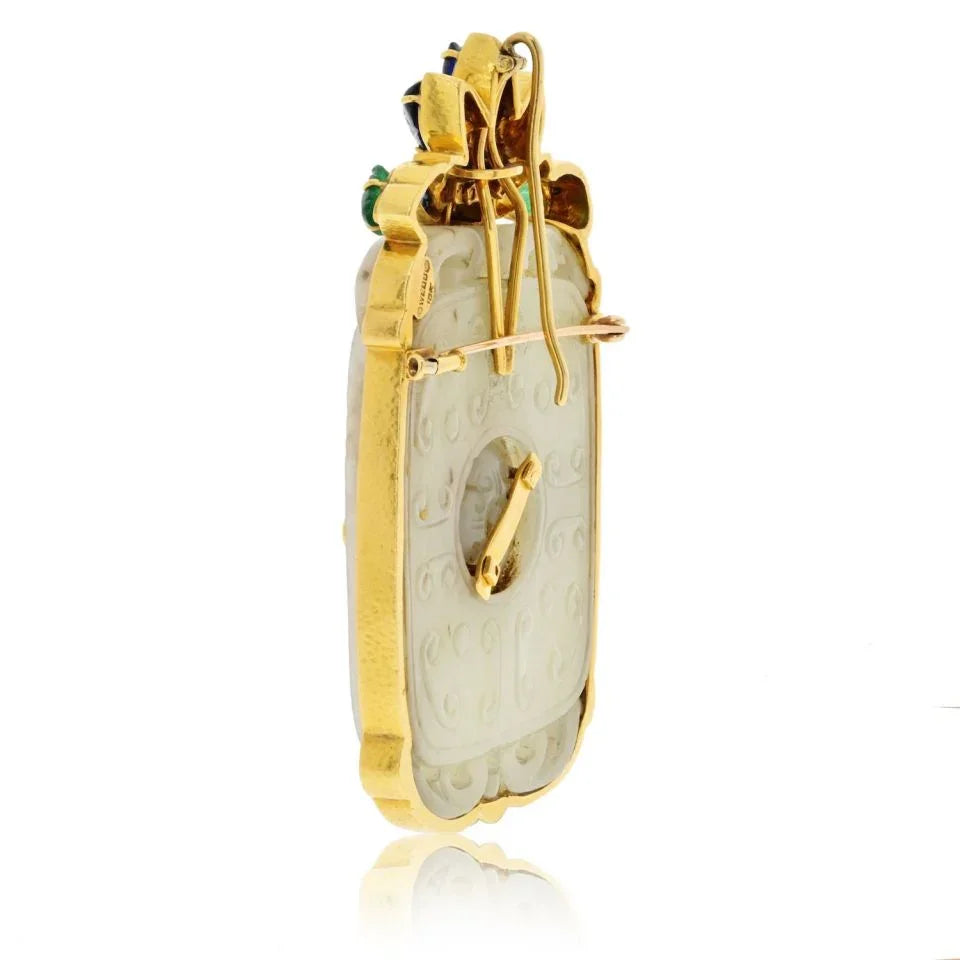 David Webb 18K Yellow Gold French Chinos Carved Jade Pendant - The Back Vault