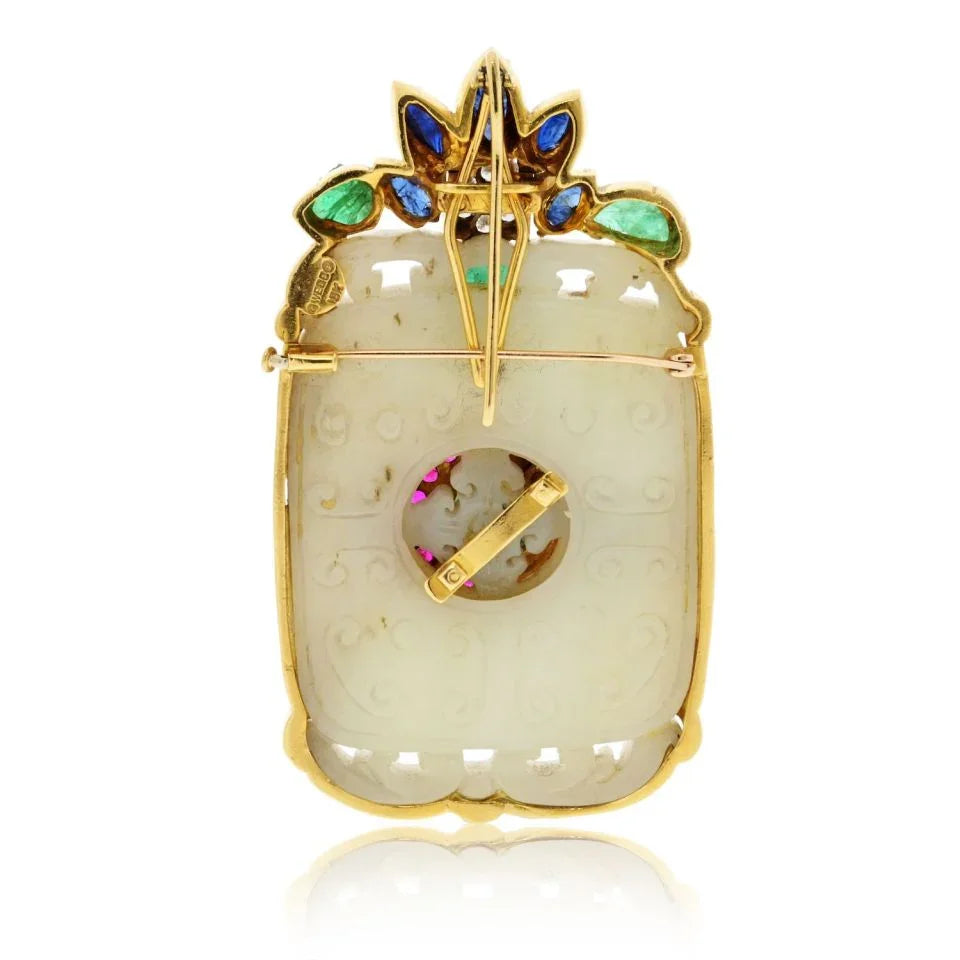 David Webb 18K Yellow Gold French Chinos Carved Jade Pendant - The Back Vault