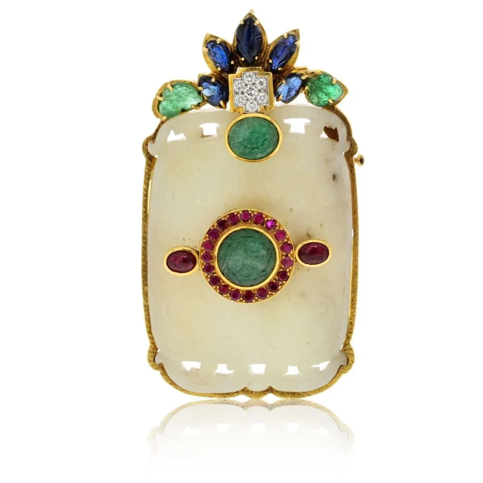David Webb 18K Yellow Gold French Chinos Carved Jade Pendant - The Back Vault