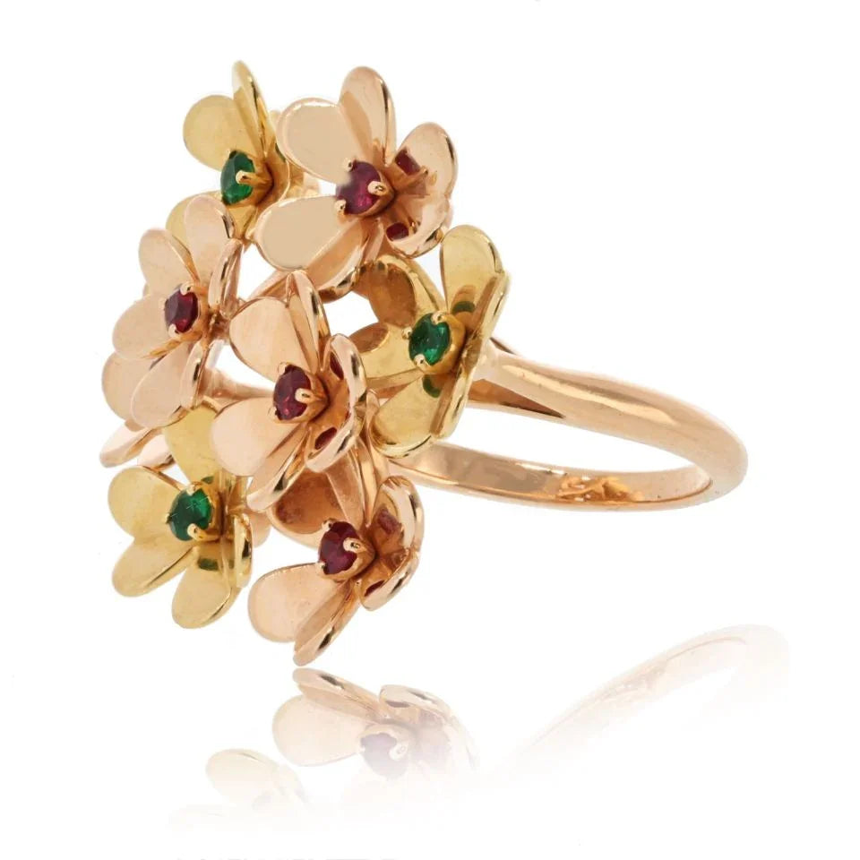 Van Cleef & Arpels 18K Yellow Gold Frivole 8 Flowers EU 53 Ring - The Back Vault