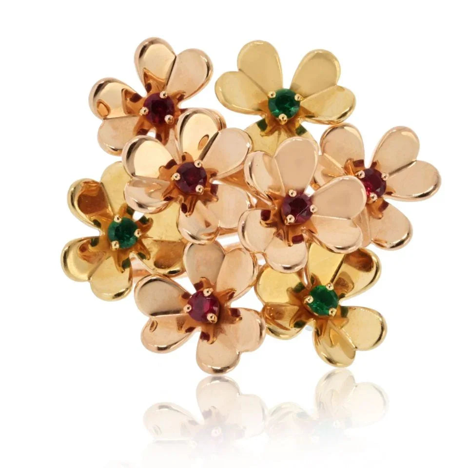 Van Cleef & Arpels 18K Yellow Gold Frivole 8 Flowers EU 53 Ring - The Back Vault