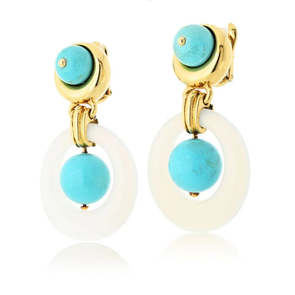 David Webb 18K Yellow Gold Jade And Turquoise Door Knocker Earrings - The Back Vault