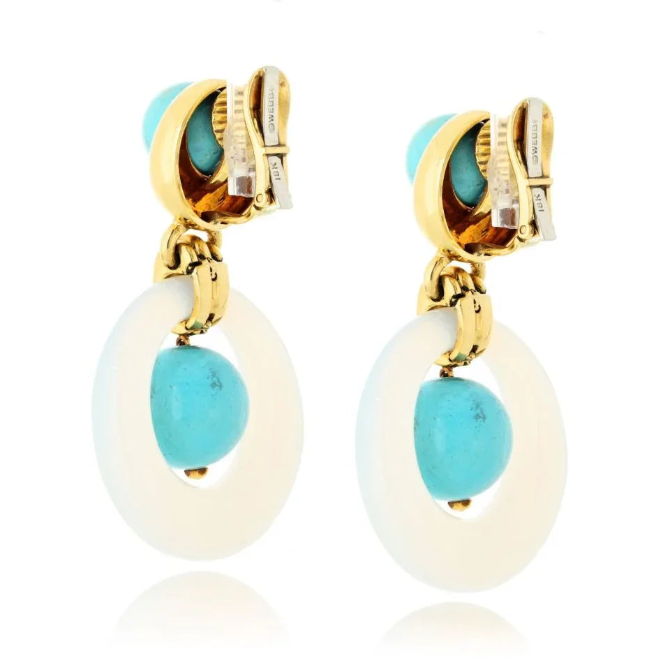 David Webb 18K Yellow Gold Jade And Turquoise Door Knocker Earrings - The Back Vault