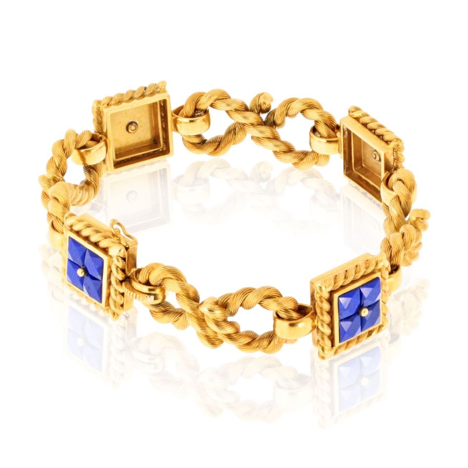 Carlo Weingrill 18K Yellow Gold Lapis Rope Link Bracelet