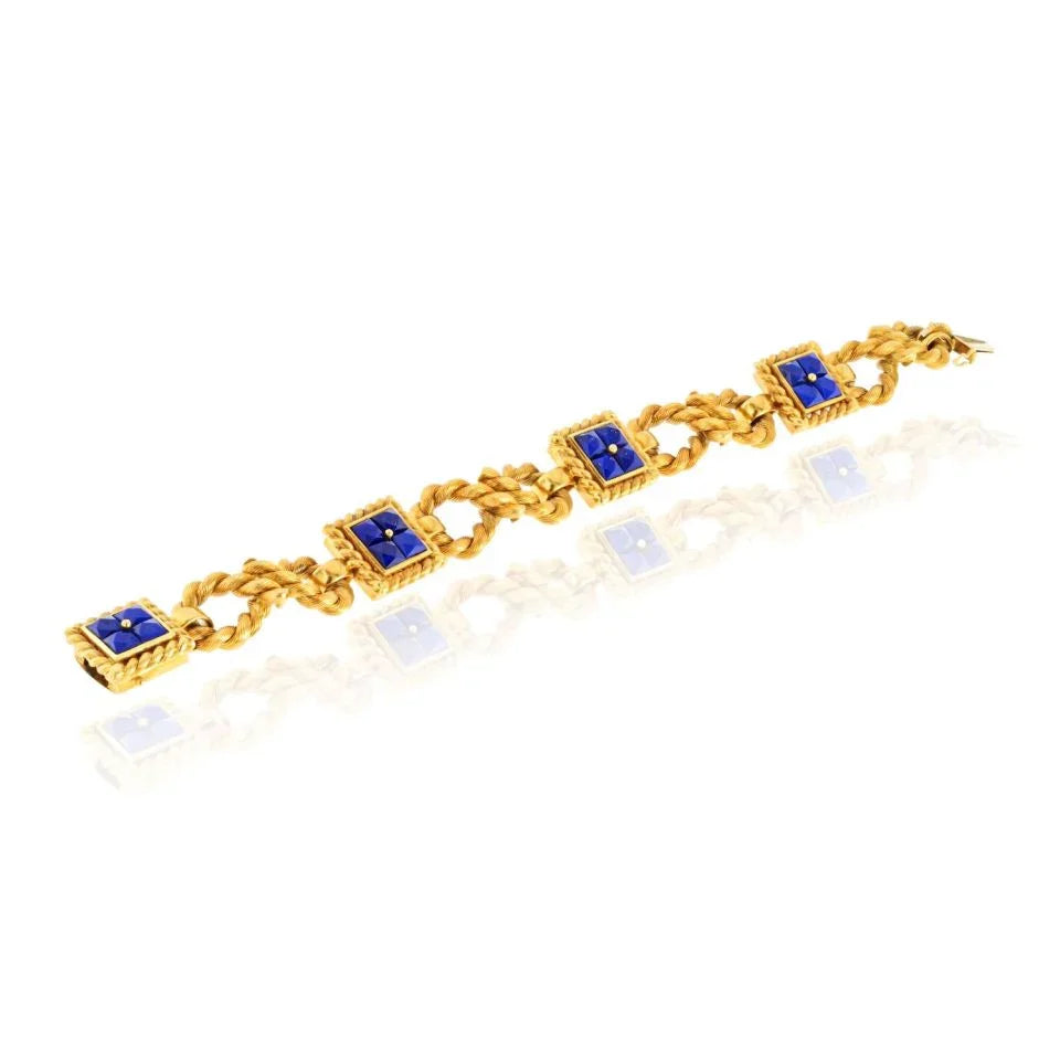 18K Yellow Gold Lapis Rope Link Bracelet - The Back Vault