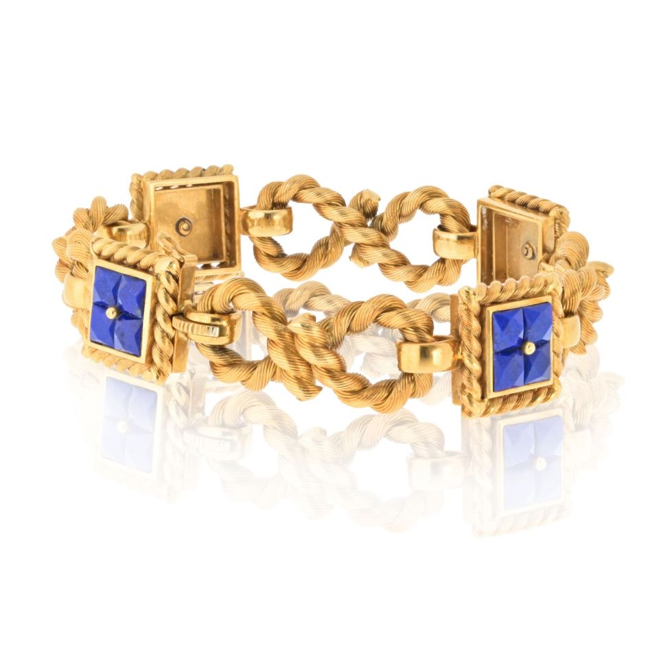 Carlo Weingrill 18K Yellow Gold Lapis Rope Link Bracelet