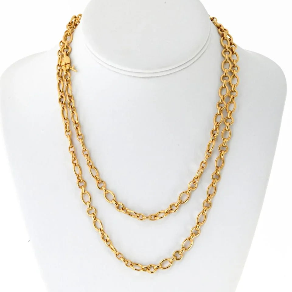 Cartier 18K Yellow Gold Oval And Round Chain 36 Inches Necklace - The Back Vault