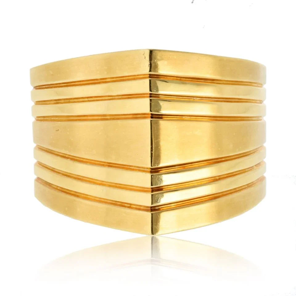 18K Yellow Gold Geometric Hinged Cuff Bangle Bracelet - The Back Vault