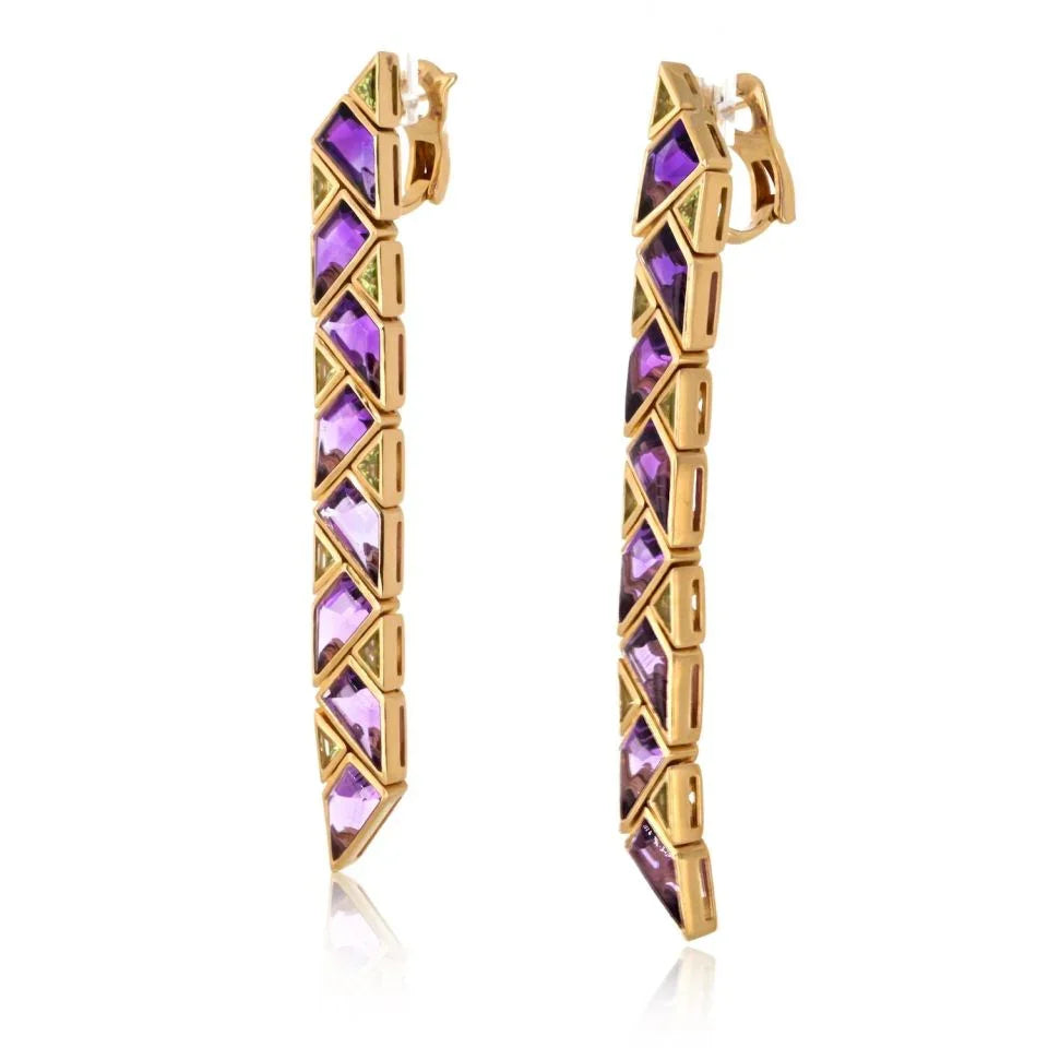 Marina B. 18K Yellow Gold Pyramide Amethyst Earrings - The Back Vault