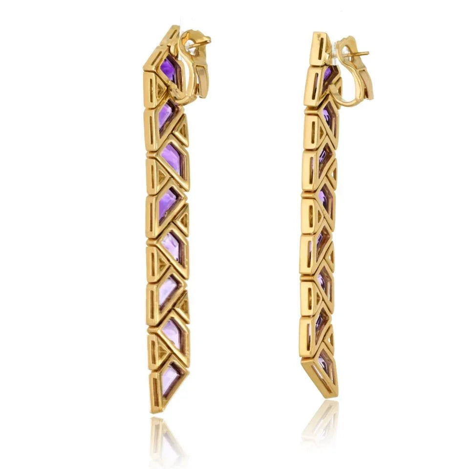 Marina B. 18K Yellow Gold Pyramide Amethyst Earrings - The Back Vault