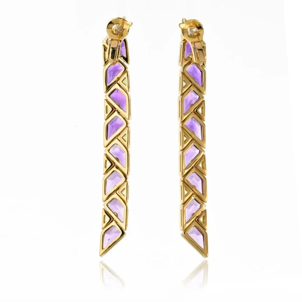 Marina B. 18K Yellow Gold Pyramide Amethyst Earrings - The Back Vault