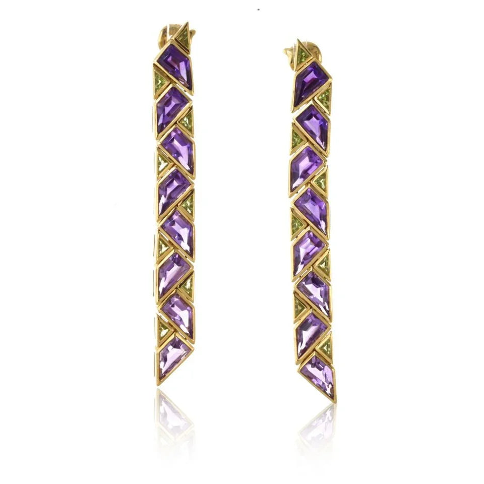 Marina B. 18K Yellow Gold Pyramide Amethyst Earrings - The Back Vault
