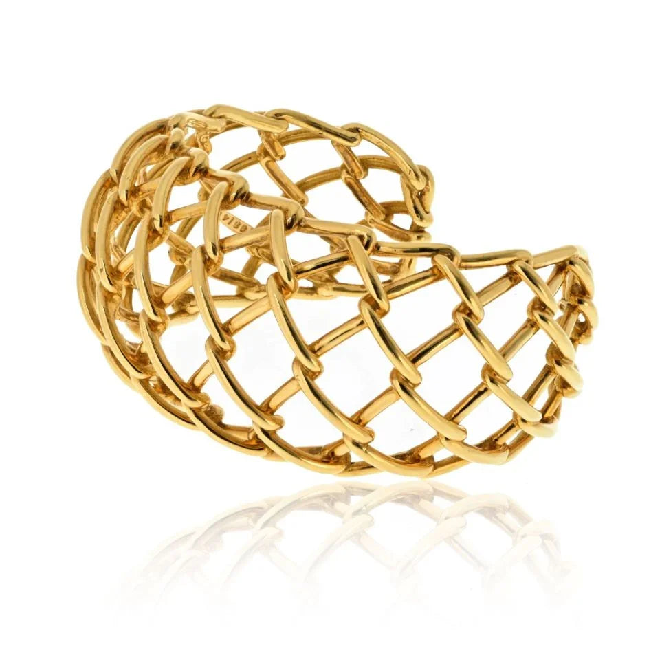 David Webb 18K Yellow Gold Weave Cuff Openwork Bracelet - The Back Vault