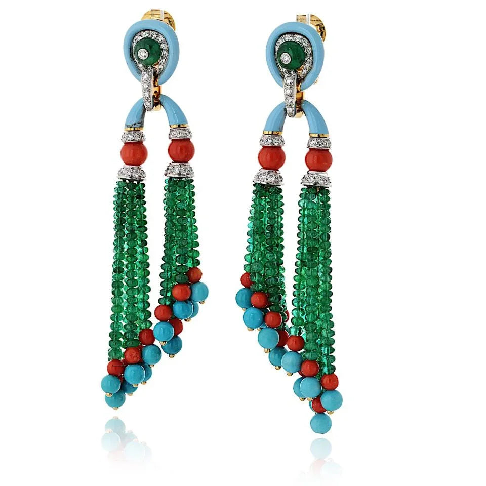 David Webb Platinum & 18K Yellow Gold Pagoda Tassel Drop Earrings - The Back Vault