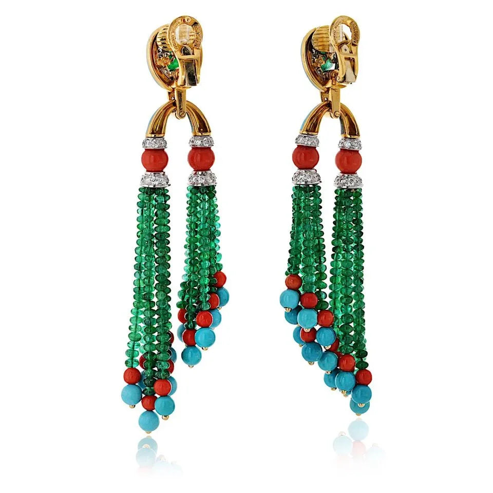 David Webb Platinum & 18K Yellow Gold Pagoda Tassel Drop Earrings - The Back Vault