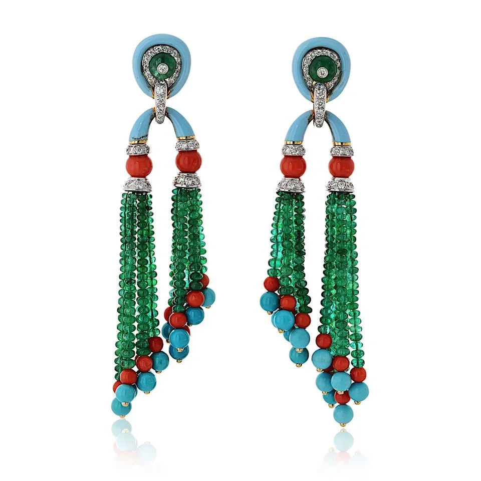 David Webb Platinum & 18K Yellow Gold Pagoda Tassel Drop Earrings - The Back Vault