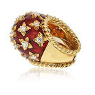 David Webb Platinum & 18K Yellow Gold Red Enamel Diamond Dome Ring - The Back Vault