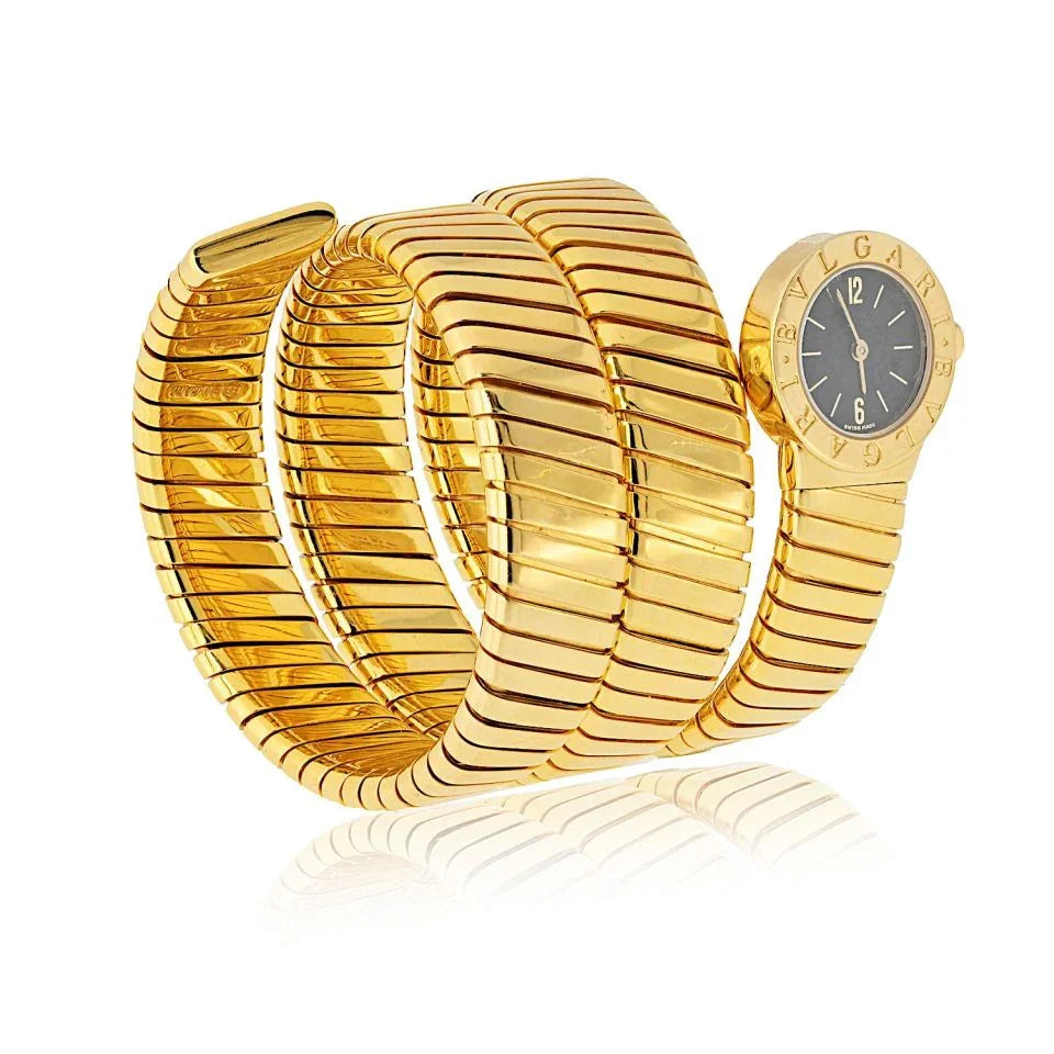 Bvlgari 18K Yellow Gold BB 19 1T Vintage Serpenti Black Dial Watch - The Back Vault