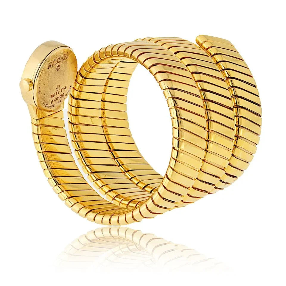 Bvlgari 18K Yellow Gold BB 19 1T Vintage Serpenti Black Dial Watch - The Back Vault