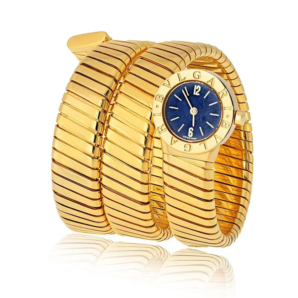 Bvlgari 18K Yellow Gold BB 19 1T Vintage Serpenti Black Dial Watch - The Back Vault