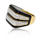 David Webb Platinum & 18K Yellow Gold Black Enamel And Diamond Cocktail Ring - The Back Vault