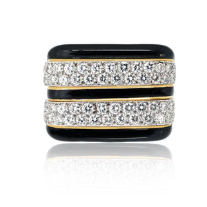 David Webb Platinum & 18K Yellow Gold Black Enamel And Diamond Cocktail Ring