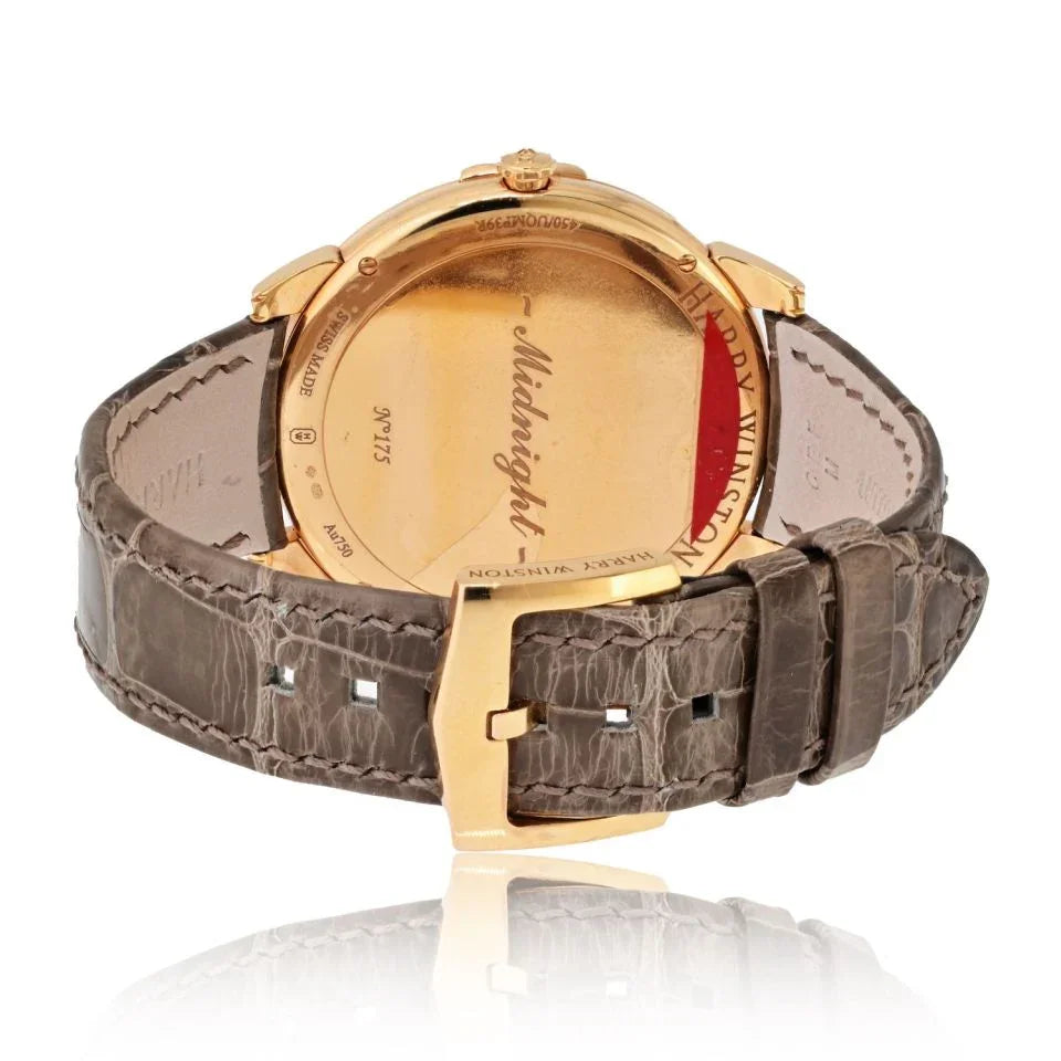 Harry Winston 18K Rose Gold Midnight Champagne Sunray Dial Watch - The Back Vault