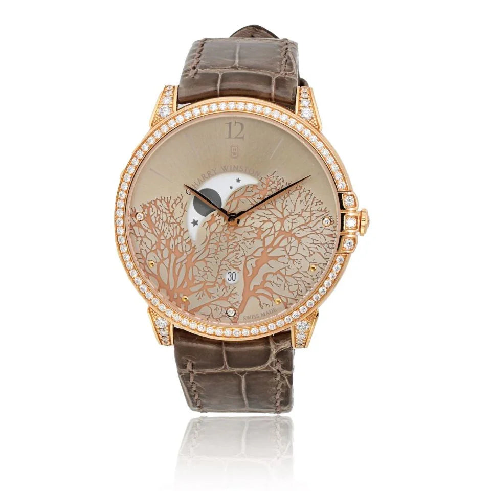 Harry Winston 18K Rose Gold Midnight Champagne Sunray Dial Watch - The Back Vault
