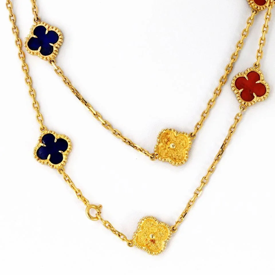 18K Yellow Gold 12 Clover Motif 36 Inches Necklace - The Back Vault