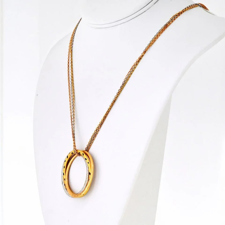 Cartier 18K Tri Color Trinity Diamond Spotted Panthere Circle Necklace - The Back Vault