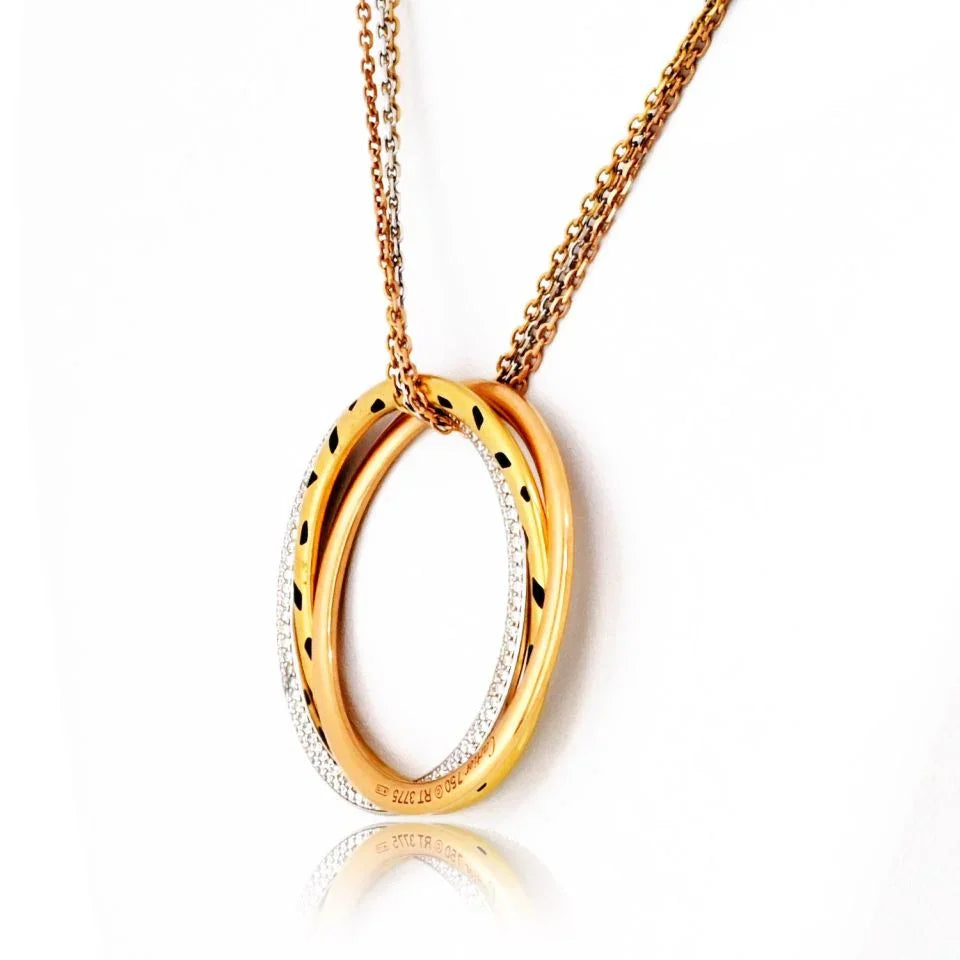 Cartier 18K Tri Color Trinity Diamond Spotted Panthere Circle Necklace - The Back Vault