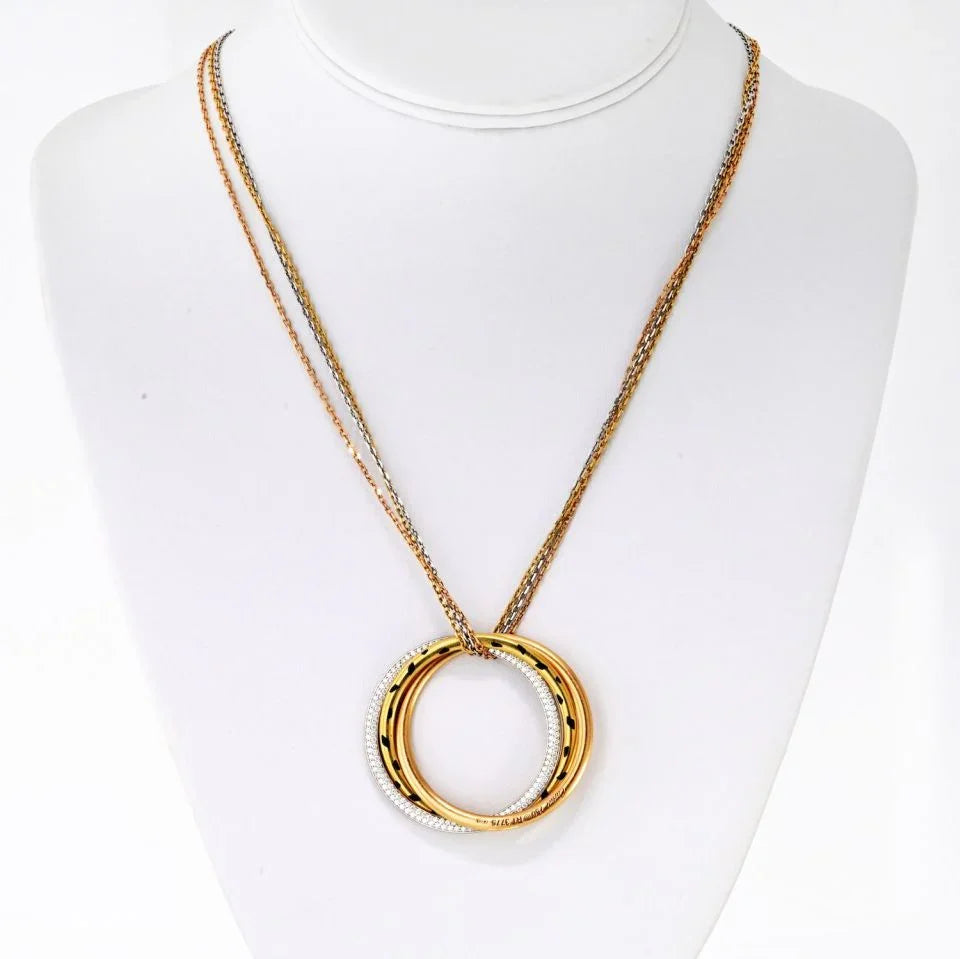 Cartier 18K Tri Color Trinity Diamond Spotted Panthere Circle Necklace - The Back Vault