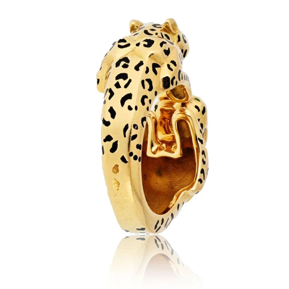 Cartier 18K Yellow Gold Double Panthere Spotted Head Ring - The Back Vault