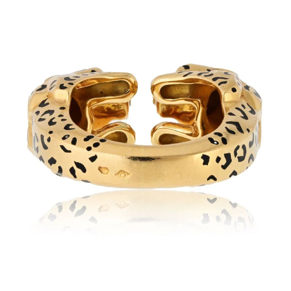 Cartier 18K Yellow Gold Double Panthere Spotted Head Ring - The Back Vault