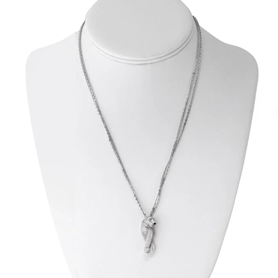 Cartier 18K White Gold Pave Panthere on a Triple Chain Pendant Necklace - The Back Vault
