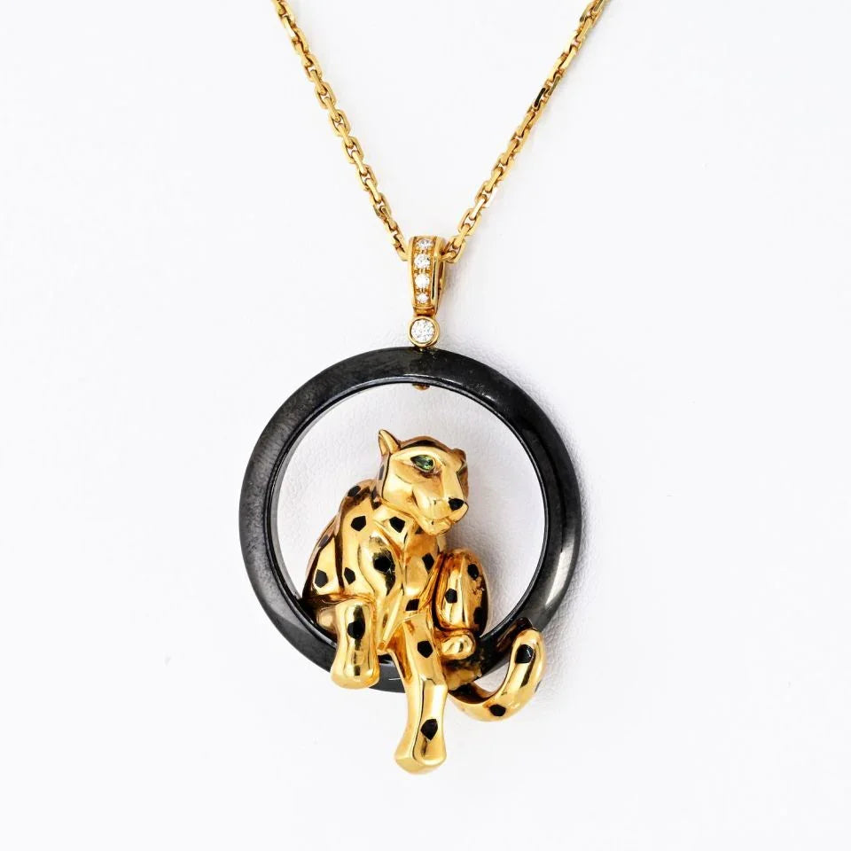 Cartier 18K Yellow Gold Panthere Black Ceramic Necklace - The Back Vault