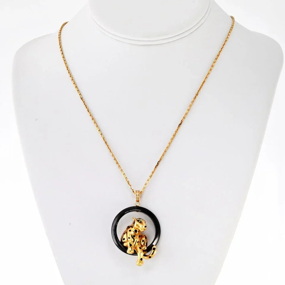 Cartier 18K Yellow Gold Panthere Black Ceramic Necklace - The Back Vault