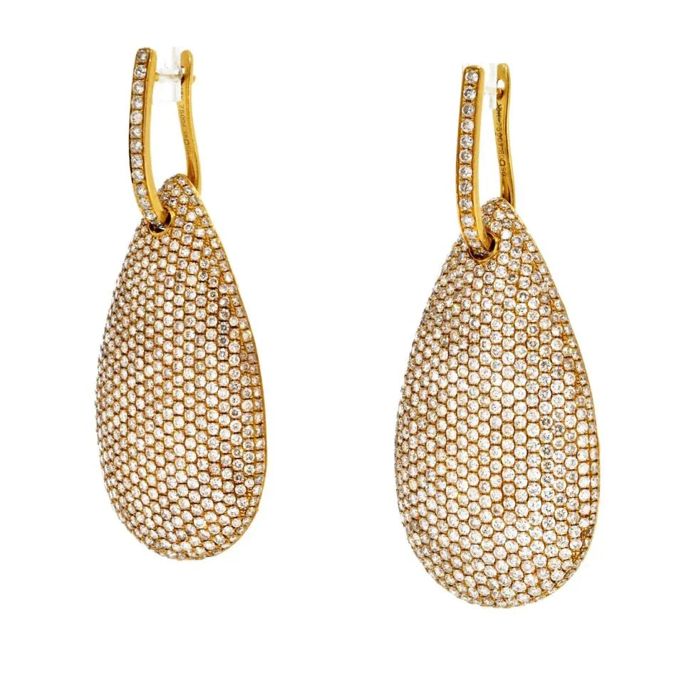 18K Yellow Gold Pave Diamond Drop Dangling Earrings - The Back Vault