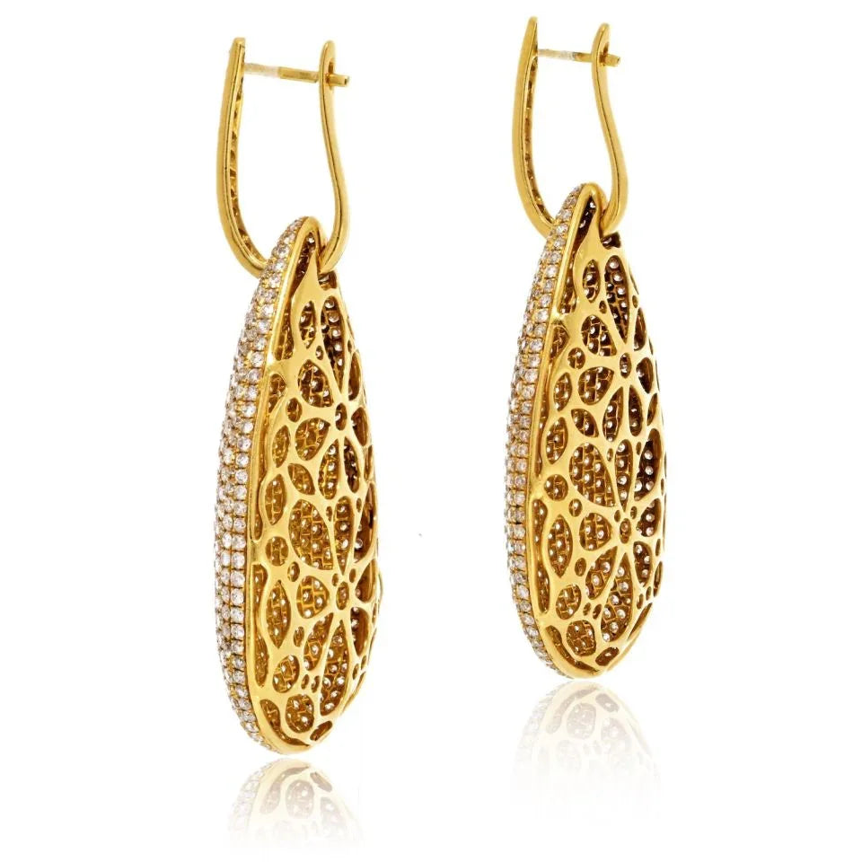 18K Yellow Gold Pave Diamond Drop Dangling Earrings - The Back Vault
