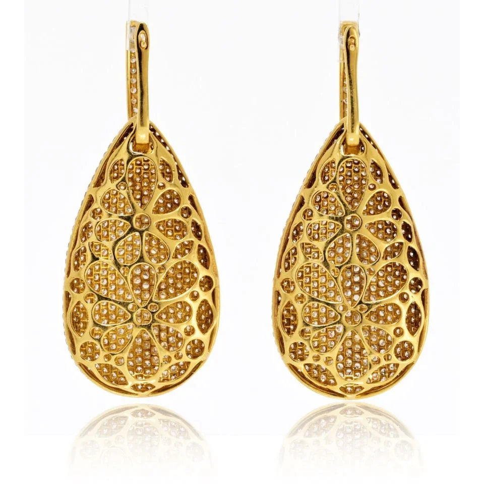 18K Yellow Gold Pave Diamond Drop Dangling Earrings - The Back Vault