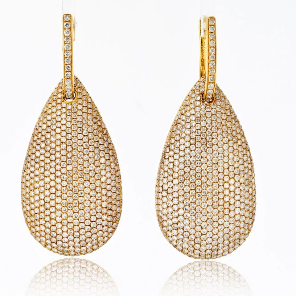 18K Yellow Gold Pave Diamond Drop Dangling Earrings - The Back Vault