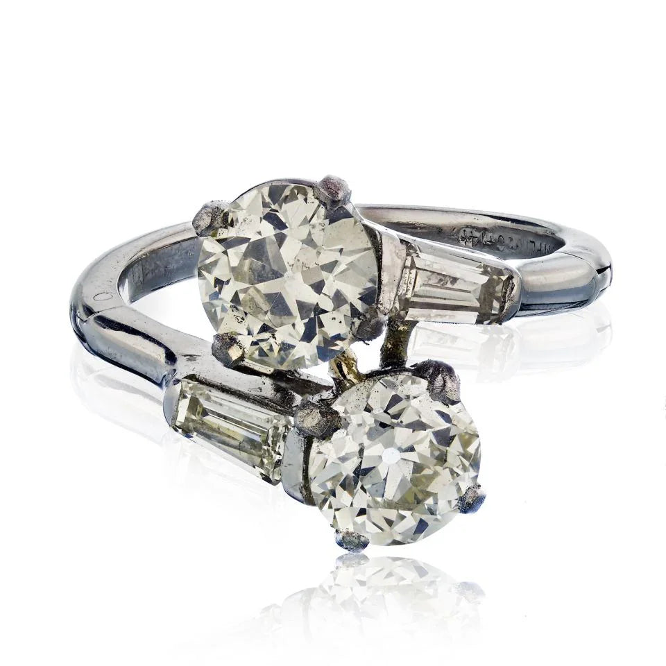 1.58 carat Old European Cut Diamond L/VS2 GIA & 1.57 carat K/VS1 GIA Bypass Ring - The Back Vault