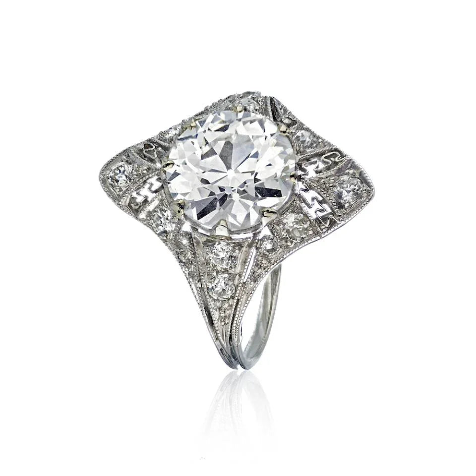 3 carat Old European Cut Diamond L/I2 GIA Edwardian Ring - The Back Vault