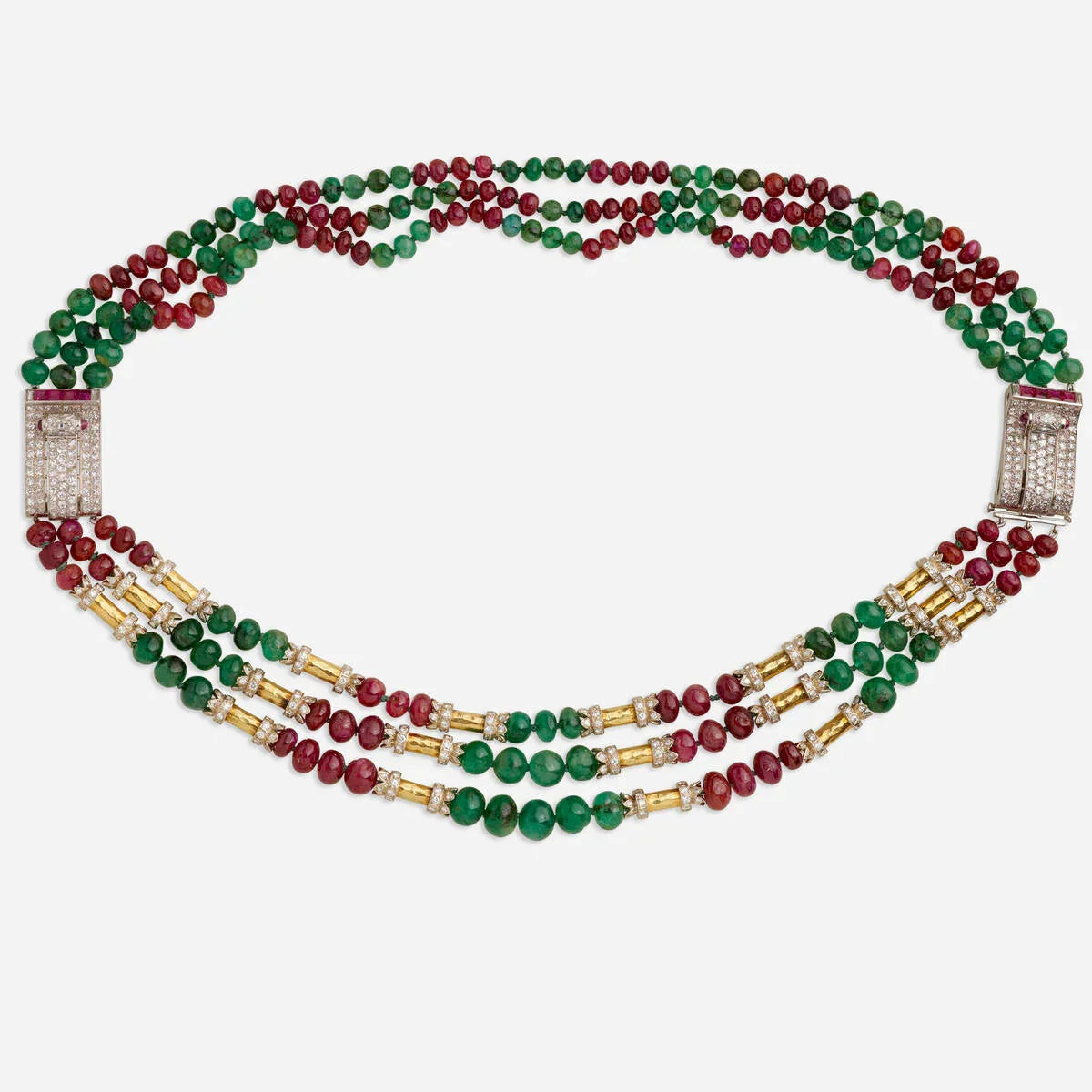 David Webb Platinum & 18K Yellow Gold Multi-Strand Precious Gem Necklace - The Back Vault