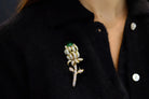 David Webb Platinum & 18K Yellow Gold Green Emerald And Diamond Flower Brooch - The Back Vault