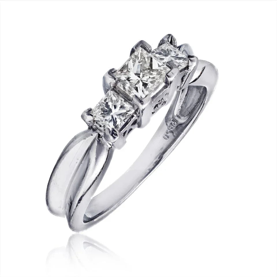 Platinum 0.75cttw Princess Cut Diamond Three Stone Ring - The Back Vault