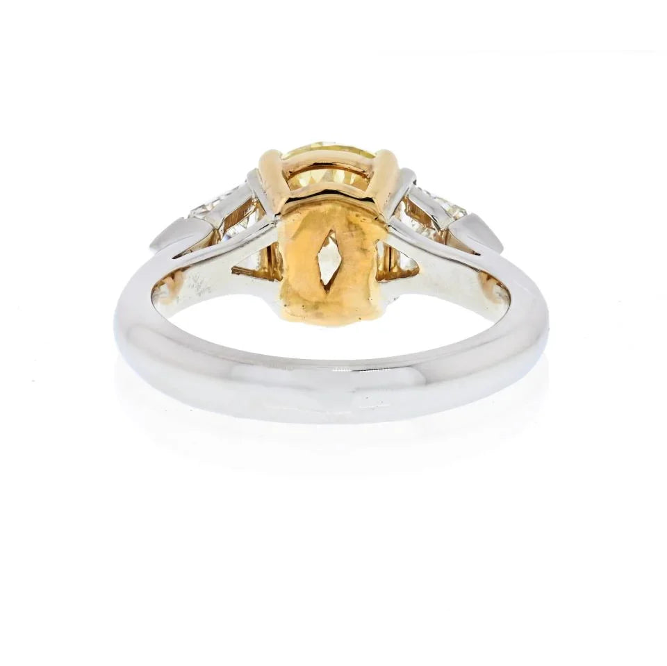 2 carat Cushion Cut Diamond Fancy Yellow GIA side Bullets Ring - The Back Vault