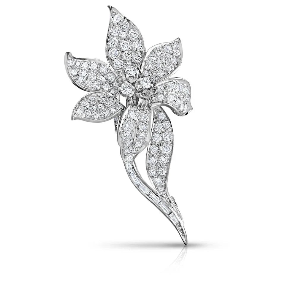 Platinum 5.00 Carat Diamond Flower Brooch - The Back Vault